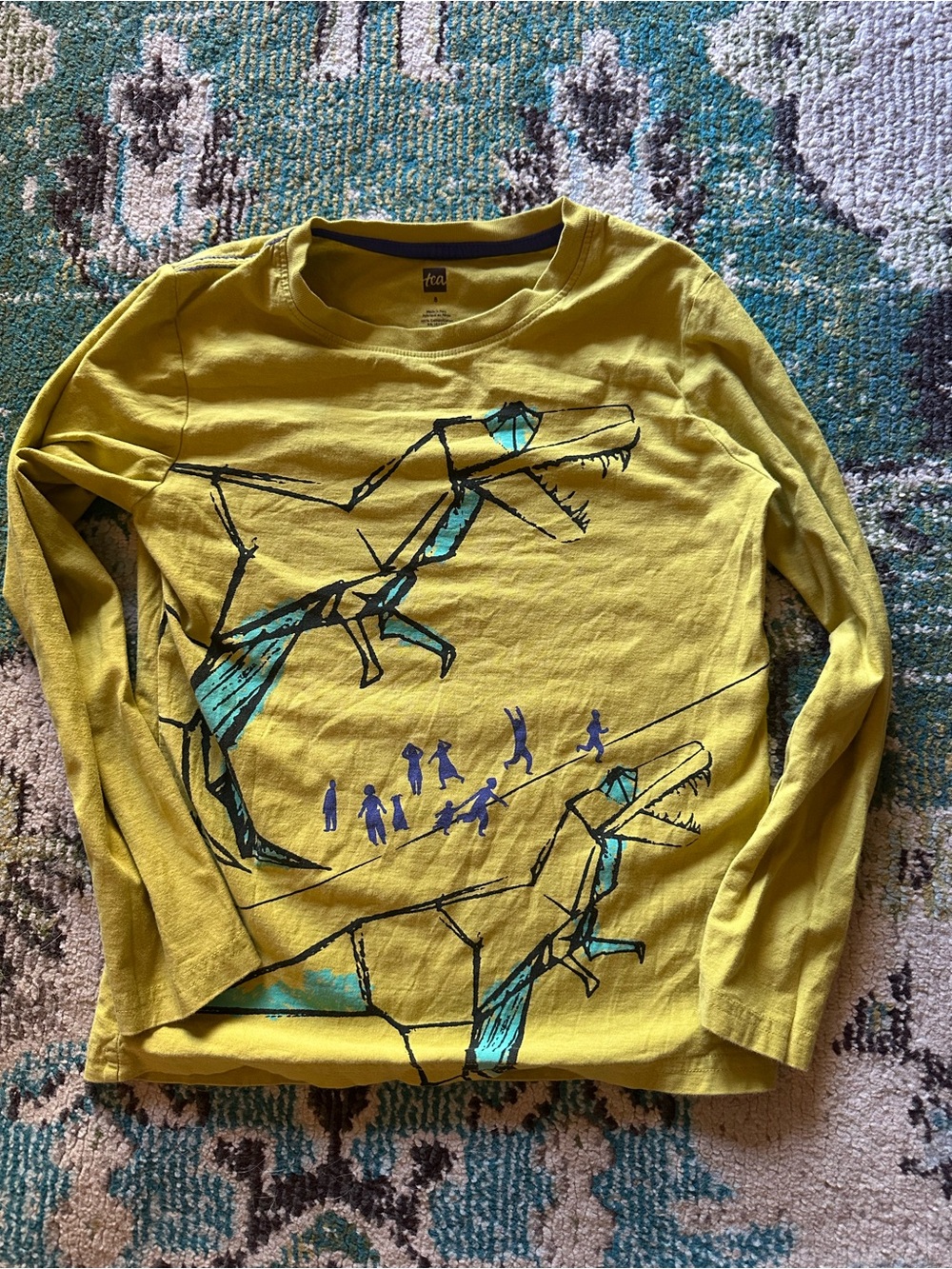 Tea Collection Lime Green Long-Sleeve Tee with Blue Dinosaur Graphic